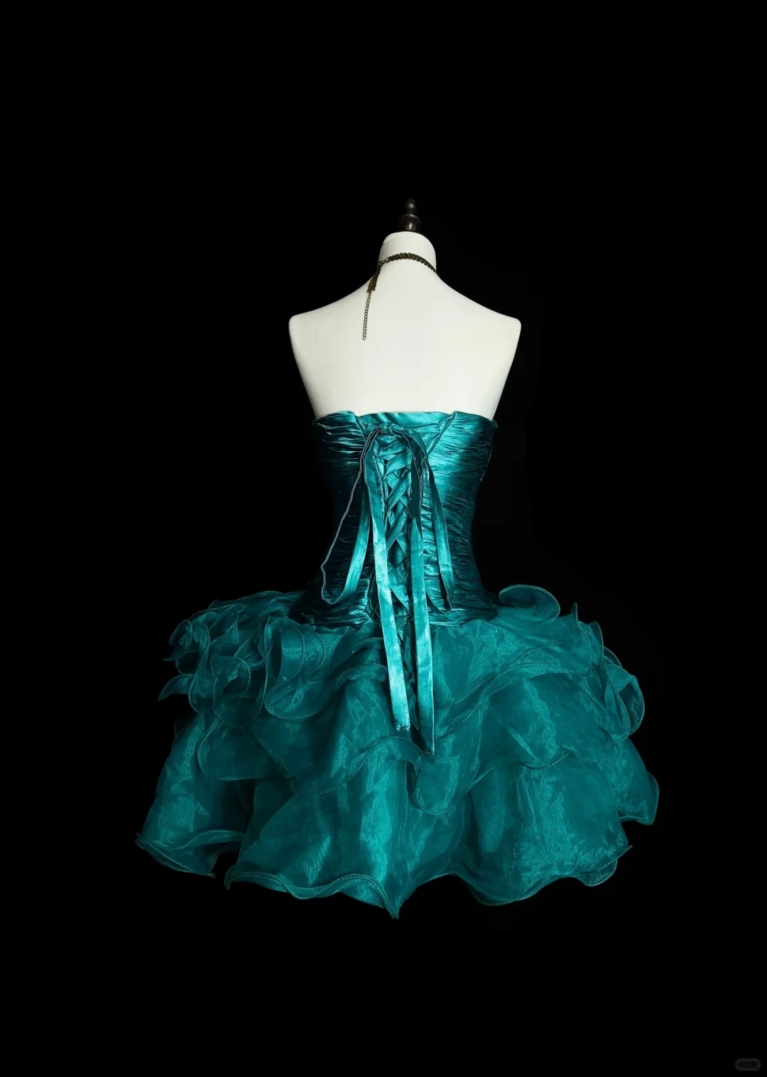 Retro Strapless Satin Tulle BEaded A Line Mini Birthday Prom Gown,Lake Green Short 9th Grade Homecoming Dress D4075