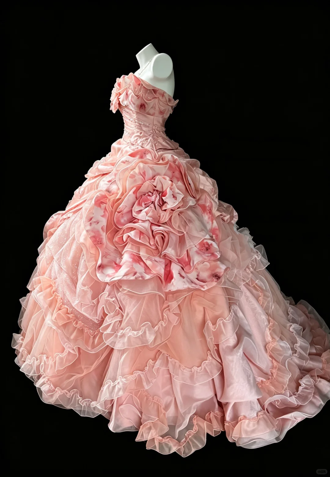 Charming Strapless Coral Orange Satin Tulle Ruffles Quinceanera Dress Sweet 16 Dress D5233