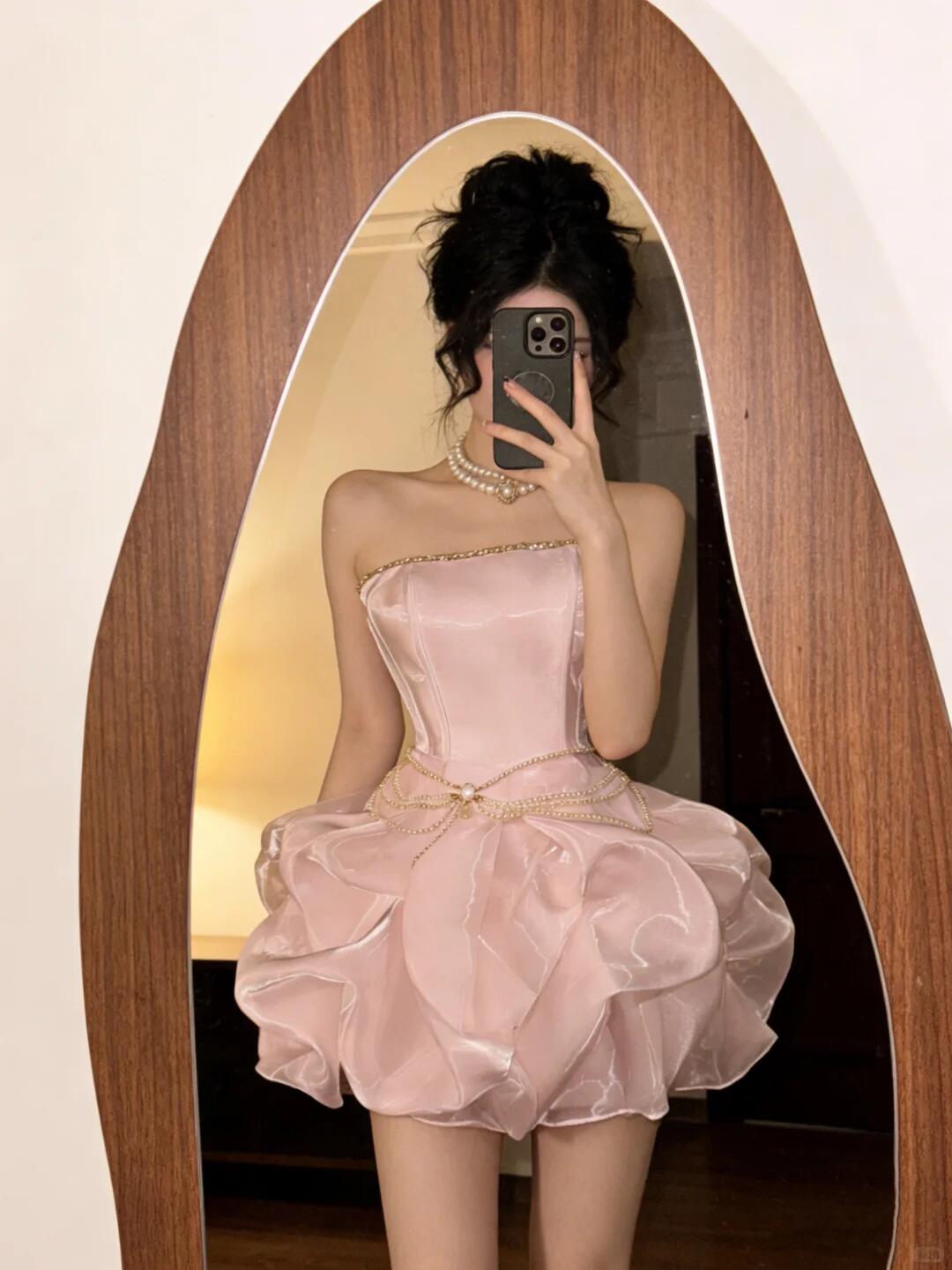 Glam Pink Strapless Satin Tulle Pleated Beaded A Line Short 9th Grade Homecoming Dress Birthday Outfits D3171