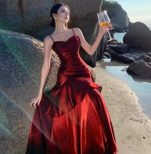 Retro Mermaid Spaghetti Straps Royal Blue Long Length Evening Dress Prom Dresses SD2824