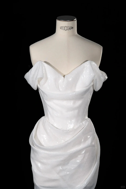 Elegant Off The Shoulder Sequin Sheath Birthday Outfits White Homecoming Dress S356