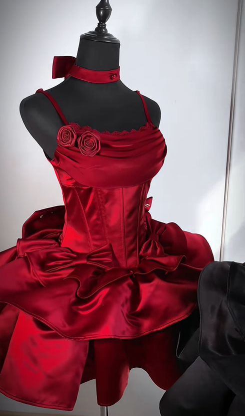 Elegant Red Spaghetti Straps Layered Short Birthday Party Dress 8th Grade Homecoming Dress S653