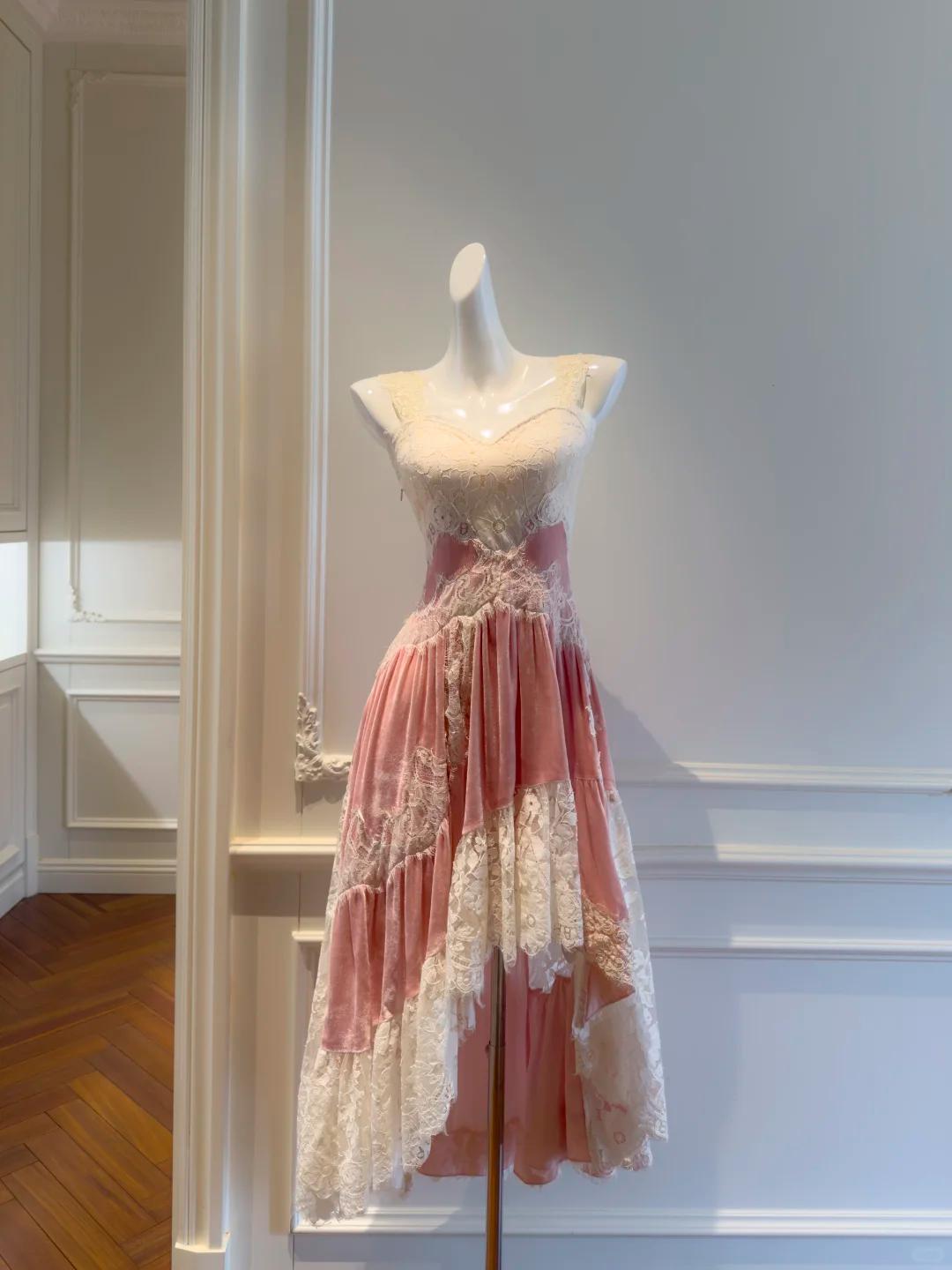 Vintage Spaghetti Straps Pink Velvet Lace Long Evening Dress Formal Birthday Prom Gown D2990