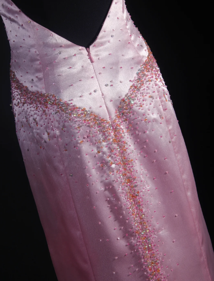 Classy Halter V Neck Satin Beaded Mermaid Long Party Dress Birthday Dress D2243
