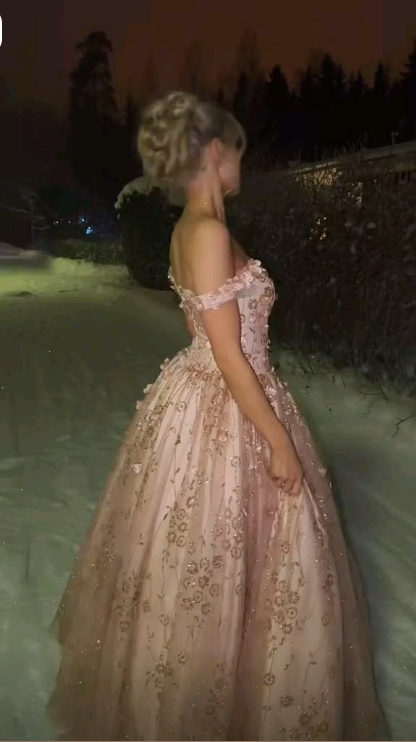 Pretty Pink Off The Shoulder Tulle Sequin Appliques Quinceanera Dress Sweet 16 Dress D5131