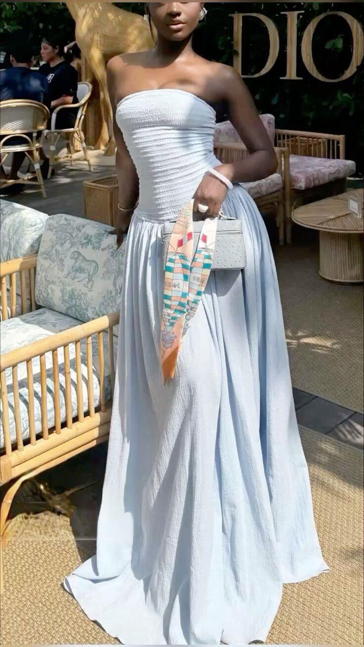 Fashion Blue Strapless Satin A Line Long Evening Dress Prom Dress D3764