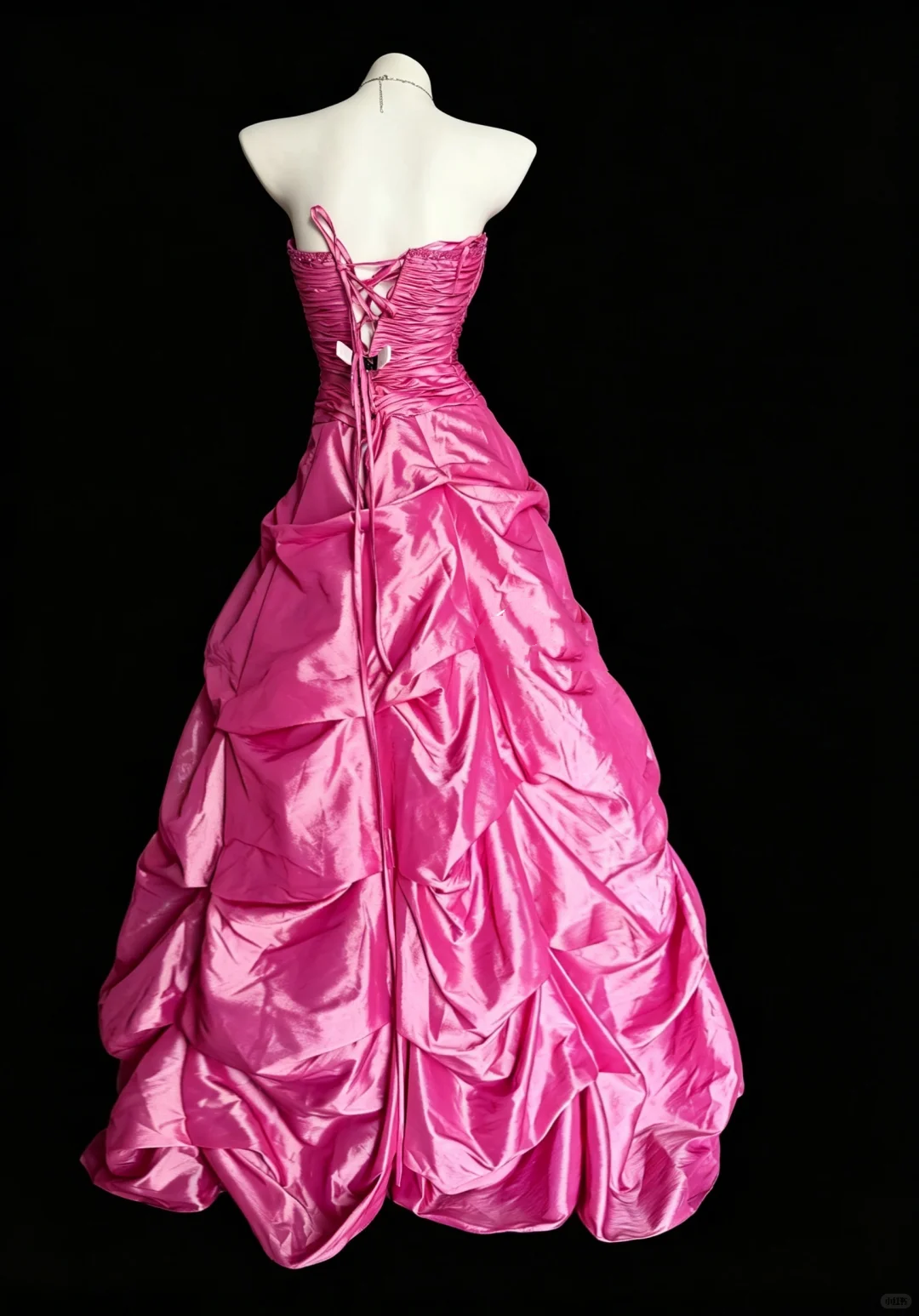 Elegant Strapless Pink Satin Pleated Beaded Long Prom Dress Evening Dress D5223