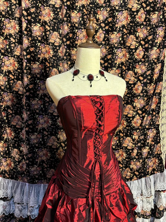 Unique Burgundy Satin Layered Long Party Dress Formal Evening Dress D2017