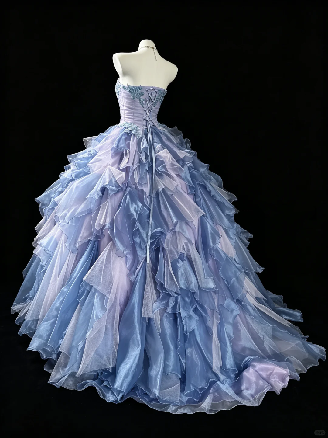 Charming Strapless Blue-purple Tulle Pleated Ruffles Appliques Quinceanera Dress Sweet 15 16 Dress D5274