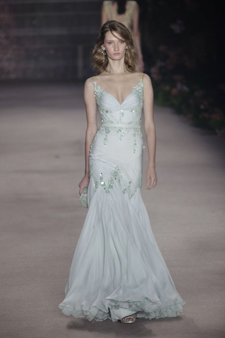 Elegant Spaghetti Straps Light Green Chiffon Beaded Mermaid Long Party Dress Evening Gown D5097