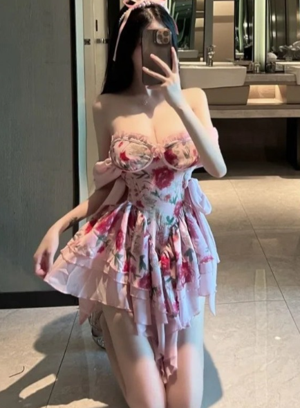 Beautiful Off The Shoulder Chiffon Floral Pink Short Homecoming Dress 18th Birthday Outfits D571