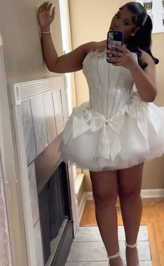 White Strapless A-Line Tulle Birthday Outfits Short Party Dress Classy –  SweetDress