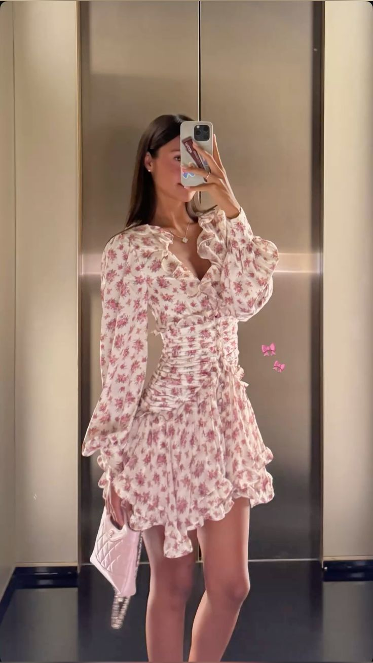 Cute Chiffon Printed Floral V Neck A Line Short Party Dress Formal Homecoming Dress D792