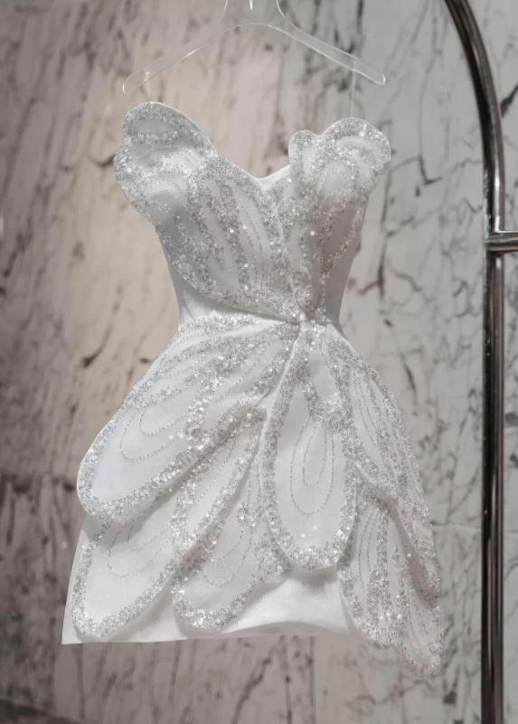 Beautiful Strapless White Tulle Sequins Homecoming Dress Mini Birthday Dress S359