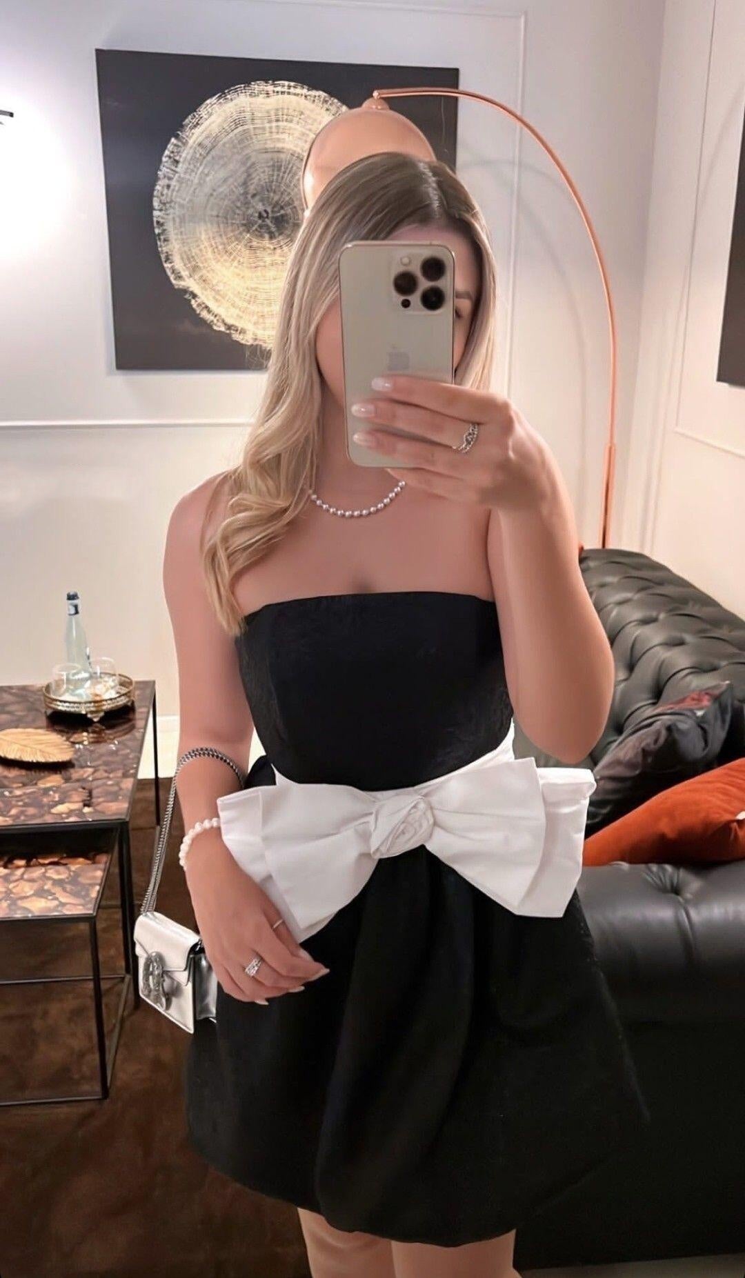Sexy Strapless Satin Bow Short Graduation Homecoming Dress Black Short Prom Dress D4508