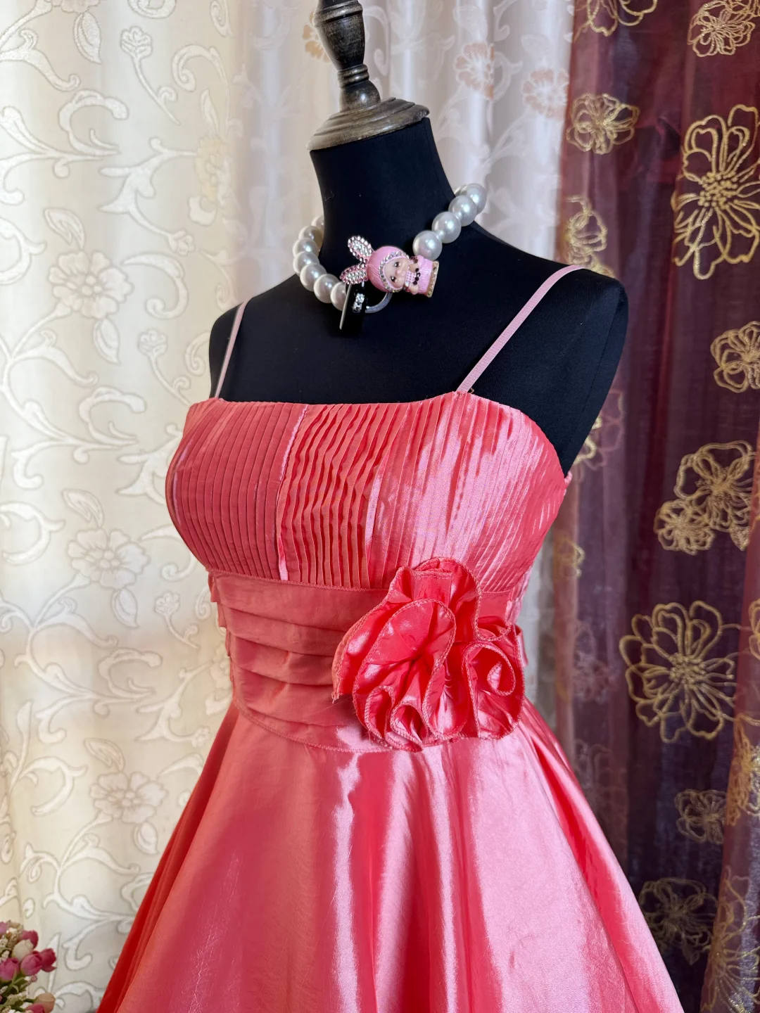 Pretty Spaghetti Straps Pink Satin A Line Homecoming Dress Short 21st Birthday Outfits With Flower D728