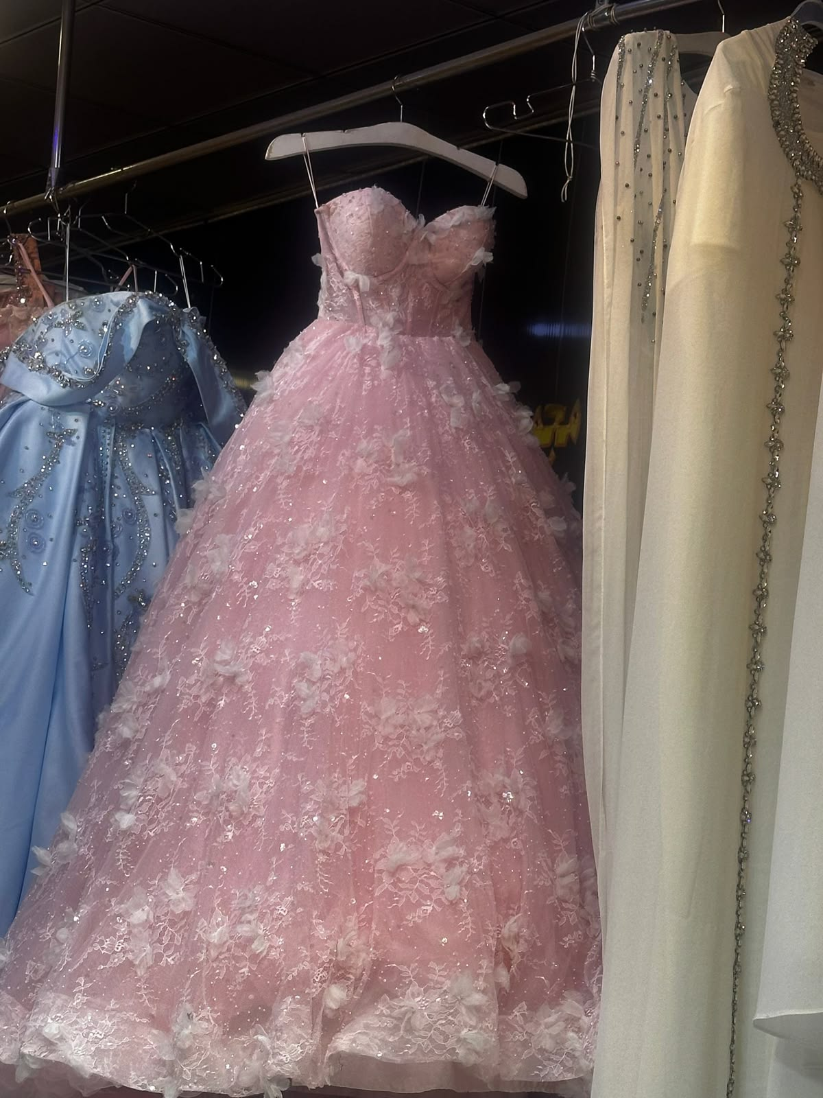 Pretty Pink Tulle Sequin Lace Appliques Long Birthday Party Dress Evening Gown D3989