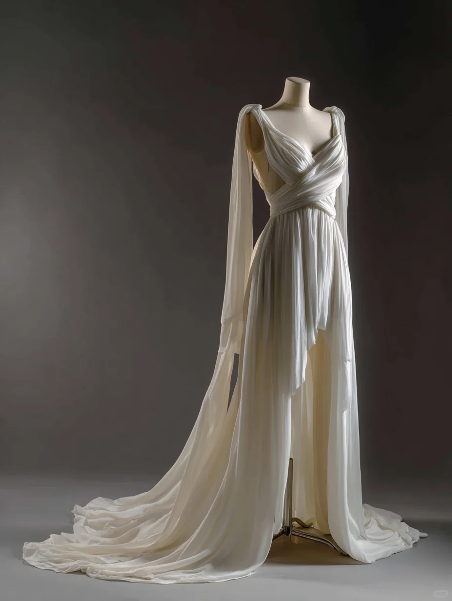 Chic V Neck Chiffon Pleated Mermaid Long Evening Dress White Birthday Party Gown D2480