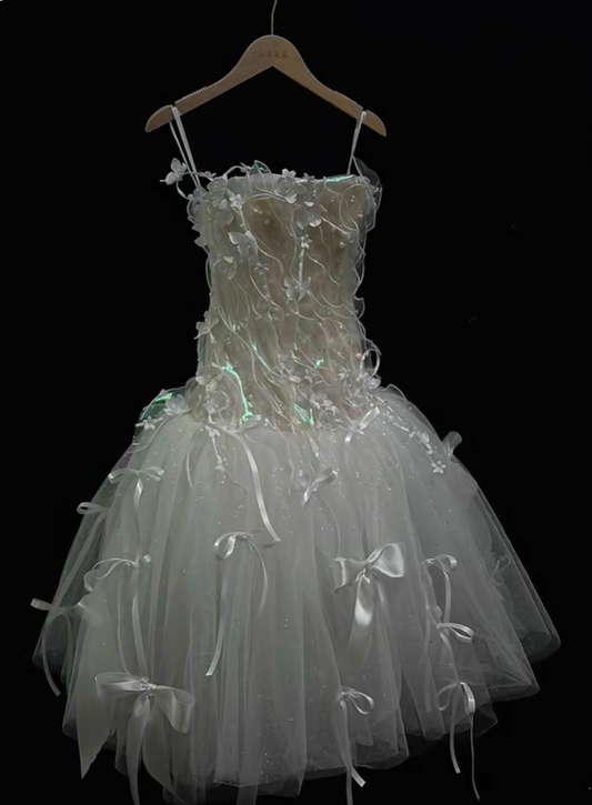Glamorous Strapless White Tulle Appliques A Line Short Homecoming Dress Birthday Outfits With Bow D5170
