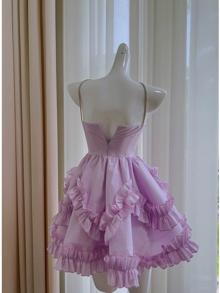 Cute Halter Lilac Chiffon Short Homecoming Dress Birthday Outfits S661