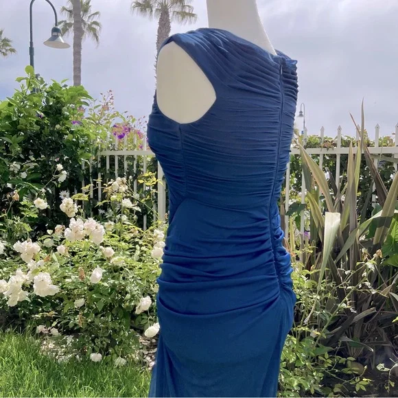 Vintage Fashion Mermaid V Neckline Navy Blue Floor Length Evening Dress Prom Dresses SD1881