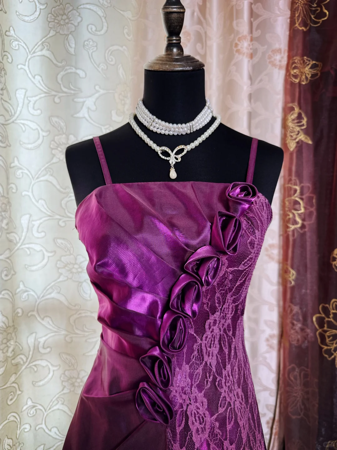 Charming Purple Satin Lace Short Prom Dress Formal Graduation Homecoming Dress D724