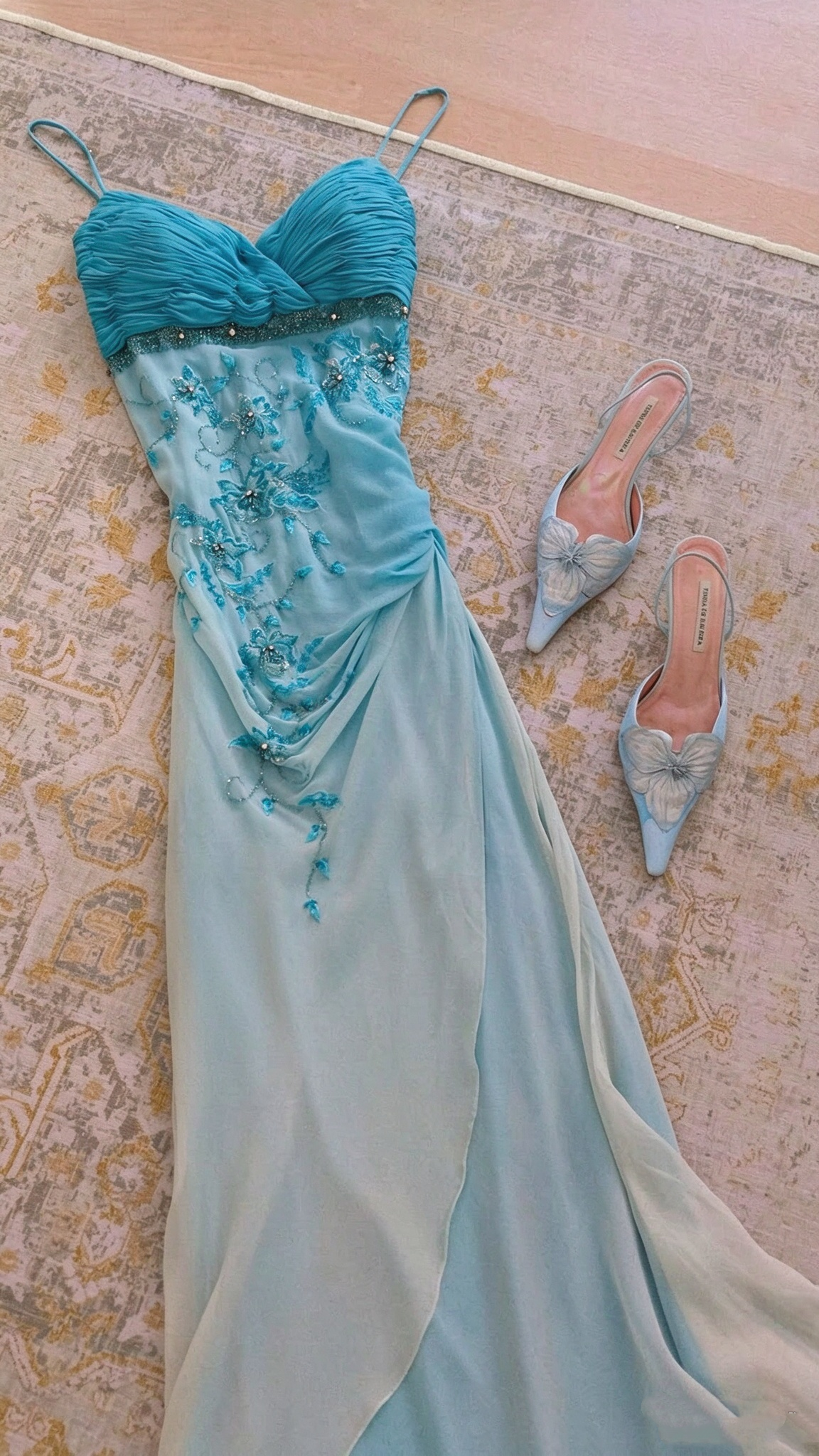 Classy Ombre Blue Chiffon Beaded Mermaid Long Party Dress Birthday Prom Dress D4995