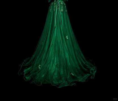 Classy Emerald Green Tulle Appliques Long Evening Dress Prom Dress D5391