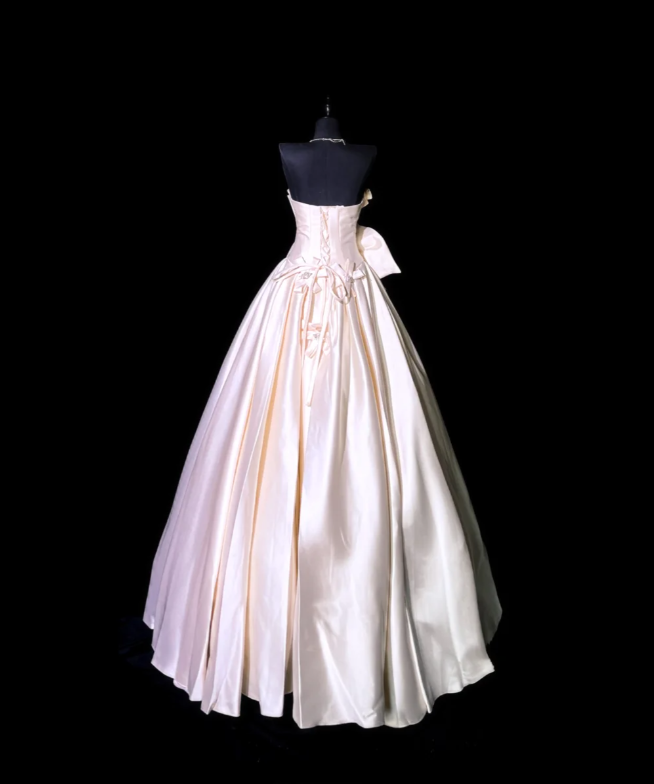 Cute Strapless Bow Satin Long Birthday Party Dress Evening Dress D1830