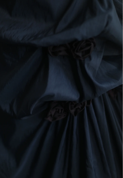 Vintage Navy Blue Strapless Satin Pleated Mermaid Long Evening Dress Birthday Prom Dress D2328