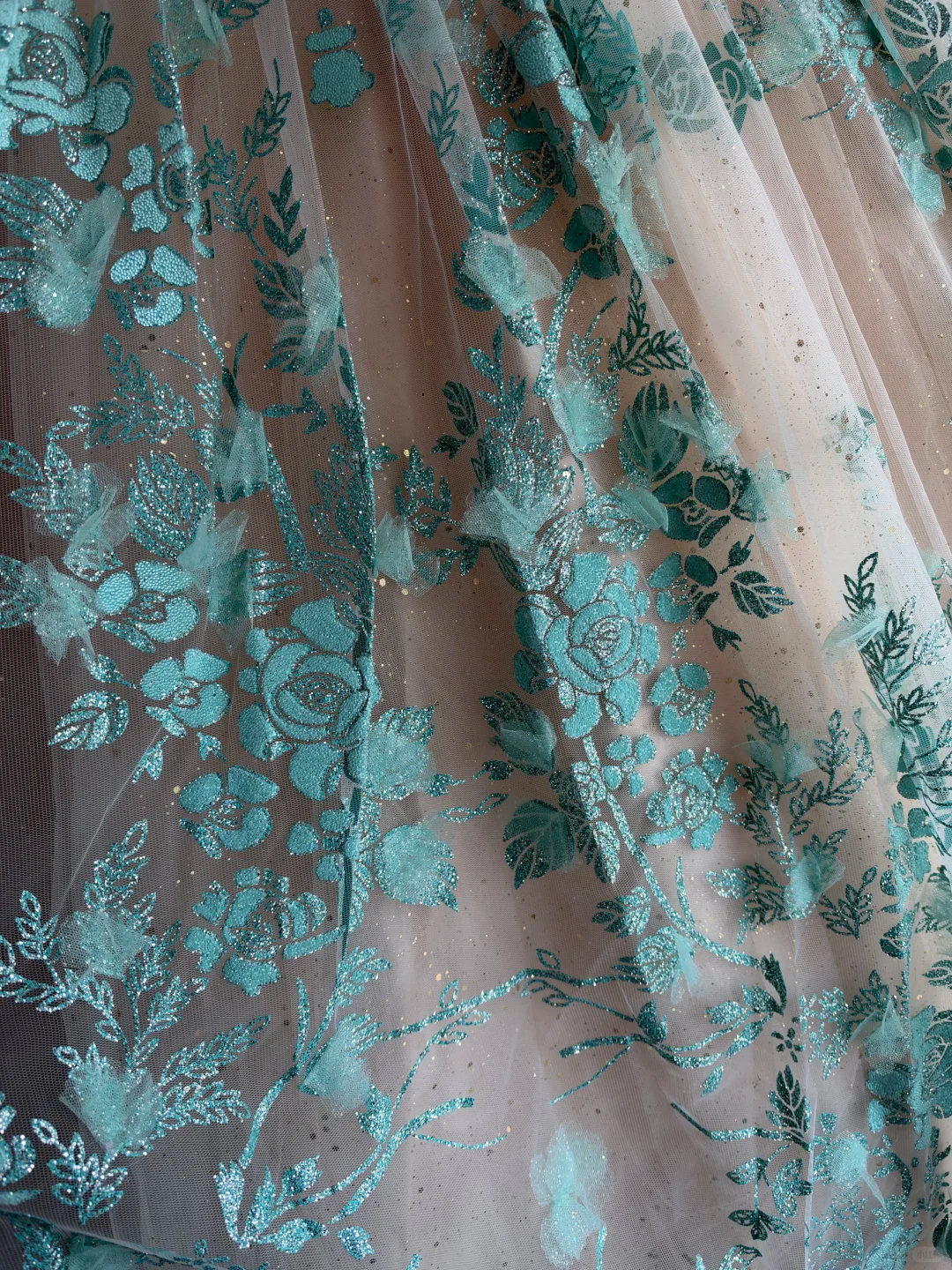 Charming Mint Green Tulle Lace Sequin Floral Sweet 16 Dress Off The Shoulder Birthday Quinceanera Dress D4706