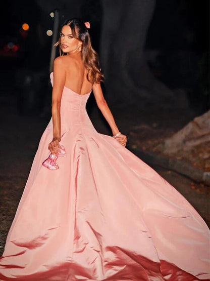 Pretty Strapless V Neck Long Wedding Guest Dress Pink Long Evening Dress D4491