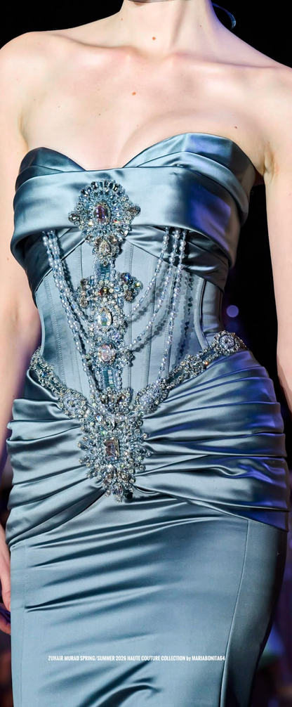 Elegant Sweetheart Neck Blue Satin Beaded Mermaid Long Evening Dress Birthday Prom Dresses D4808