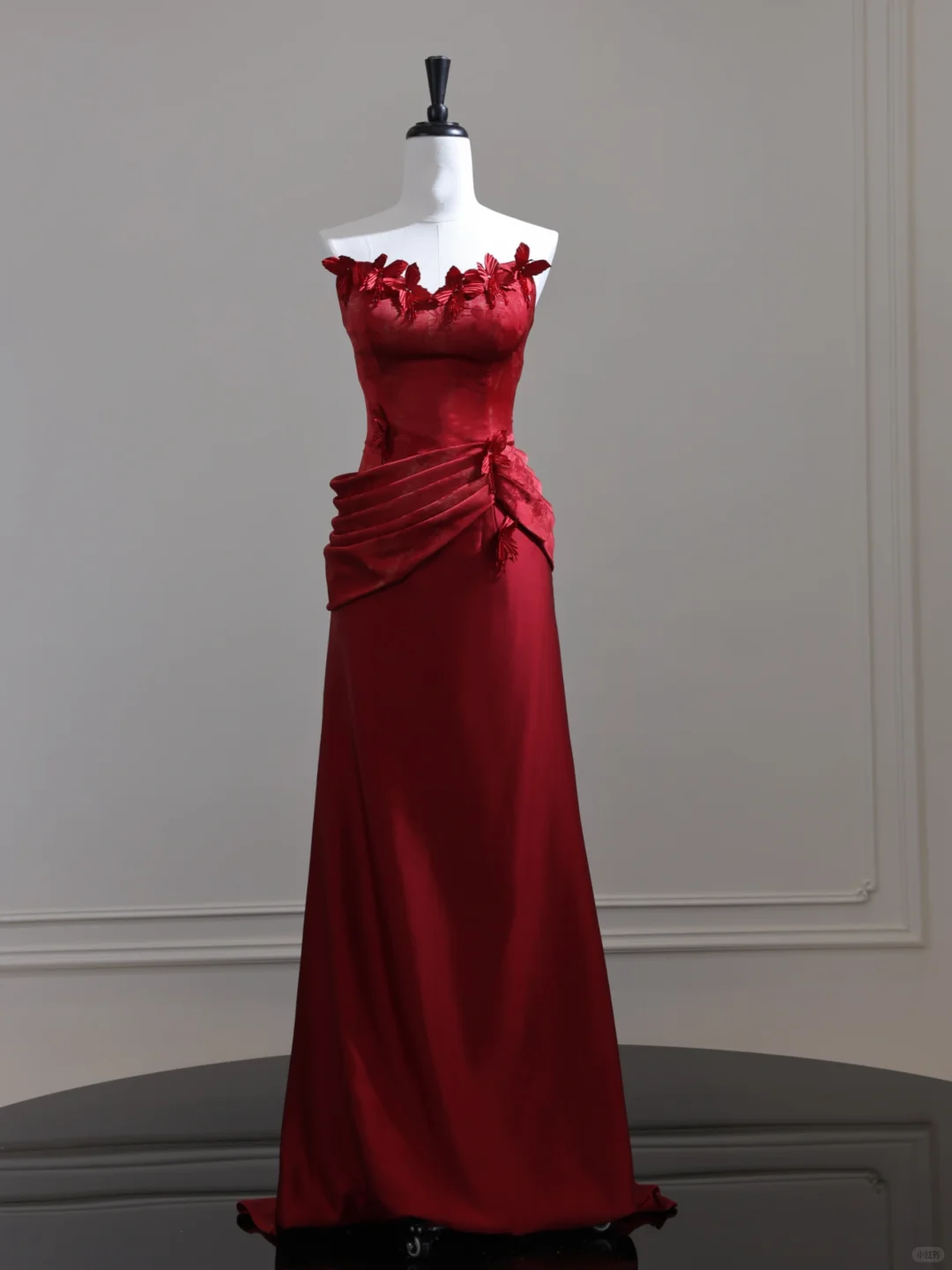 Fashion Strapless Satin Mermaid Long Wedding Guest Dress,Red Evening Dress D3126