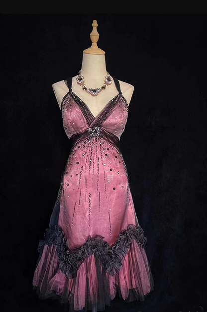 Vintage Tulle Beaded A Line Birthday Dress Spaghetti Straps Homecoming Dress Cocktail Dress S344