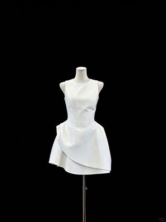 Fashion Sleeveless White Satin A Line Short Homecoming Dress Cocktail Dress D2792