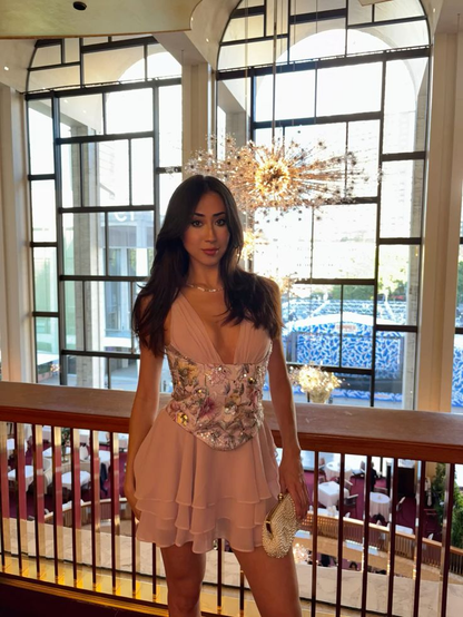 Pretty V Neck Chiffon Floral A Line Short 7th Grade Homecoming Dress,Pink Birthday Outfits D2966