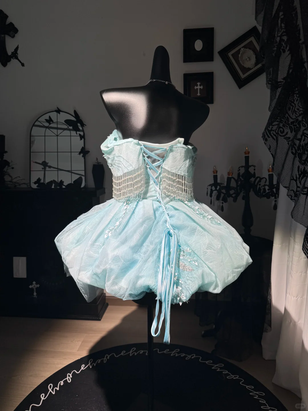 Glamorous Off The Shoulder Tulle Sequin Beaded A Line Homecoming Dress,Blue Mini 16th Birthday Outfits D3020