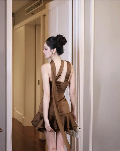 Beautiful One Shoulder Satin Pleated A Line Homecoming Dress S230