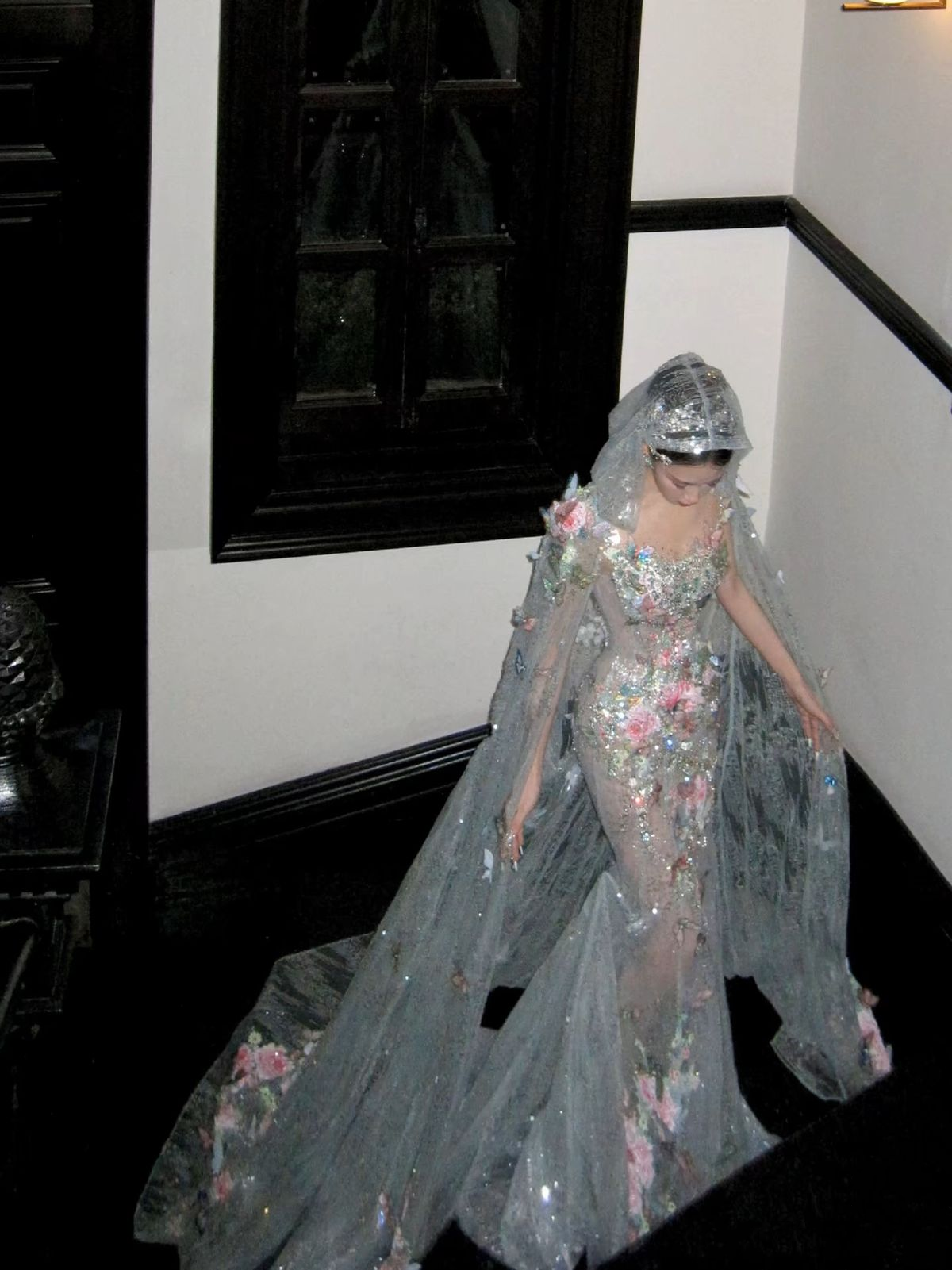 Glamorous Silver Tulle Sequin Beaded Butterfly Appliques Mermaid Long Wedding Dress Formal Bridal Dress D1978