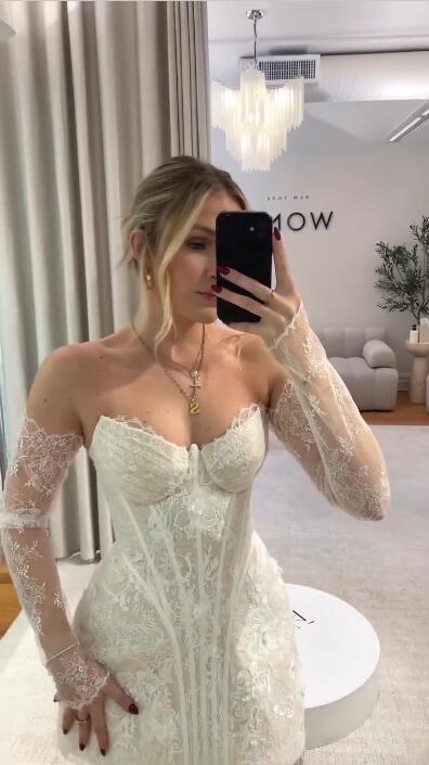 Charming White Strapless Tulle Lace Sheath Short Homecoming Dress Birthday Outfits D4293