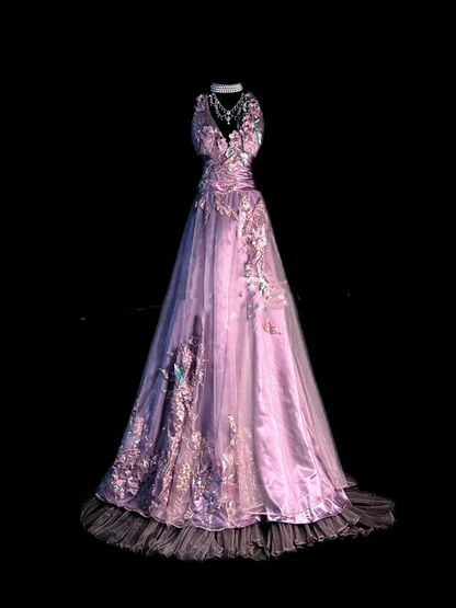 Pretty V Neck Halter 90s Lilac With Beaded Appliques Long Prom Dresses Evening Dress D4430