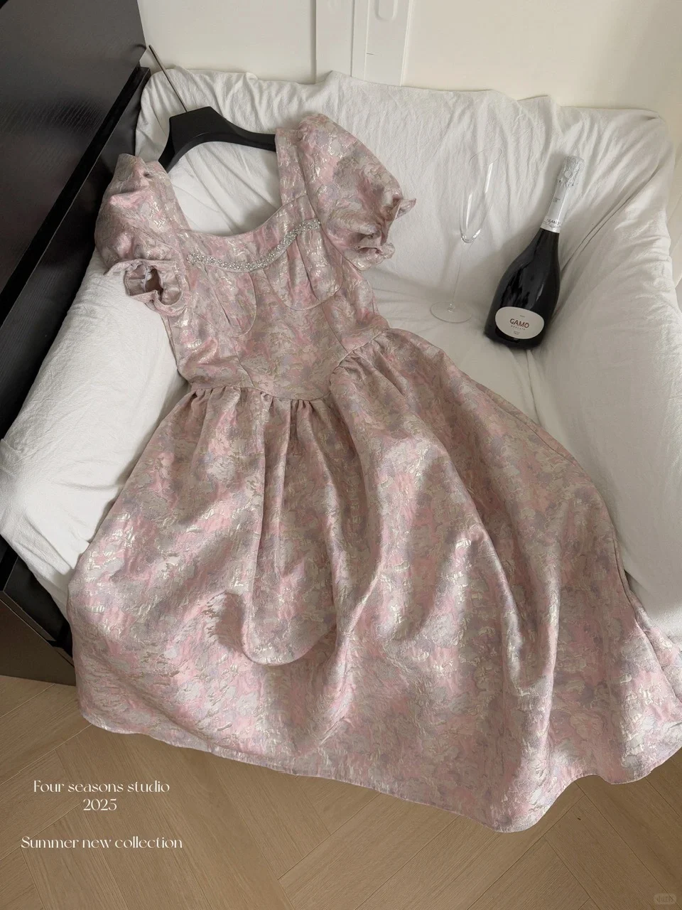 Cute Satin Print Floral Short Sleeves A Line Birthday Outfits Blue Homecoming Dress S403