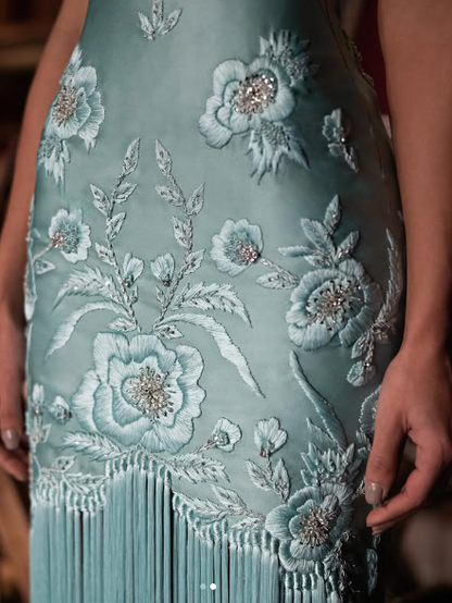 Fancy Mermaid Strapless Neckline Green Satin Long Prom Dress Evening Dress Formal Dress SD2173