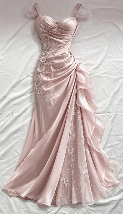 Pretty Pink Satin Tulle Appliques Mermaid Long Evening Dress ,Formal Birthday Prom Dress D3112