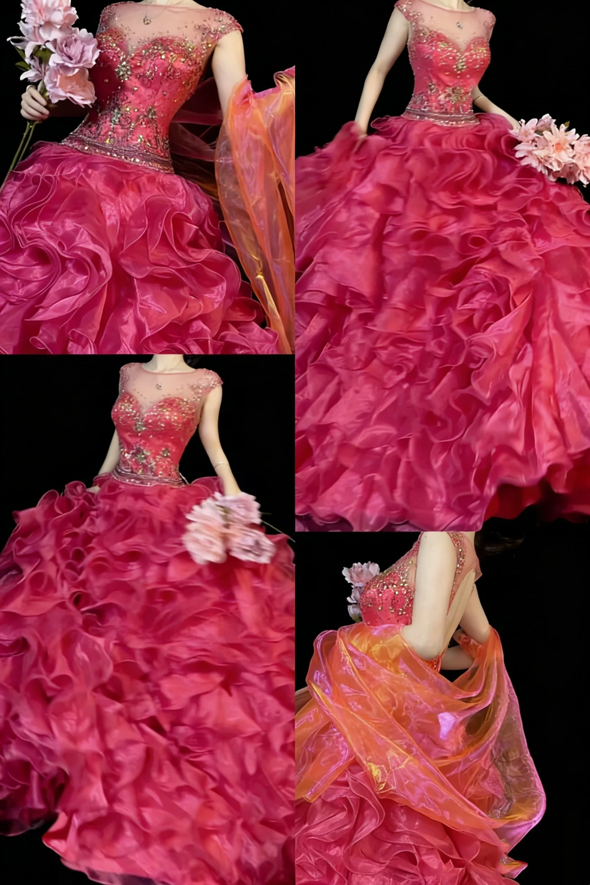 Princess Ball Gown Scoop Pink Sleeveless With Beaded Long Backless Quinceanera Dresses Sweet 15 16 Birthday Outfits D4261