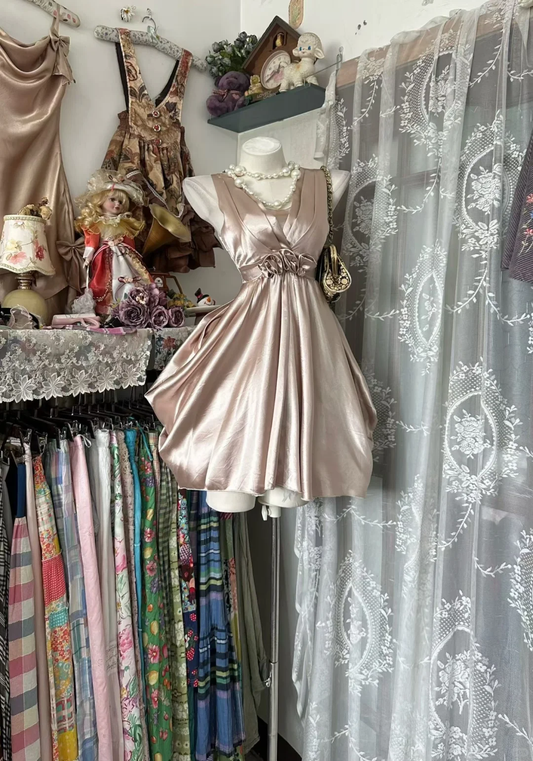Elegant Light Pink Satin A Line Short Party Dress,Formal Graduation Homecoming Dress D3203