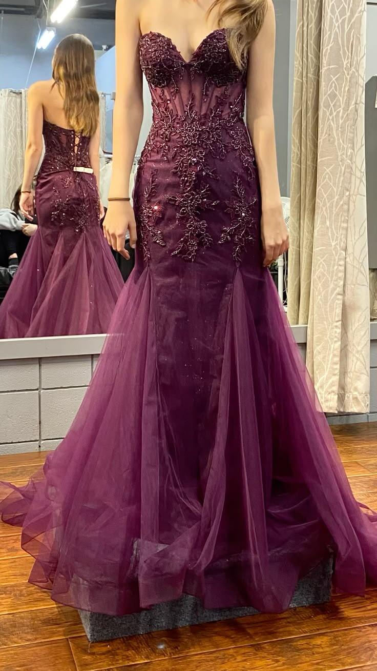 Pretty Purple Tulle Beaded Mermaid Long Party Dress Birthday Prom Dress D5074