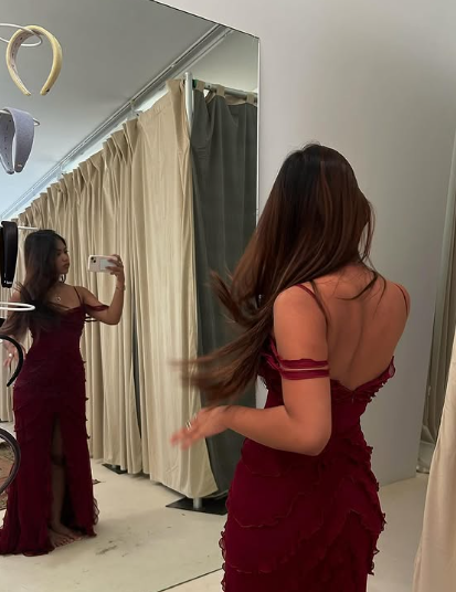Pretty Mermaid Off The Shoulder Burgundy Slit Long Prom Dresses Formal Evening Dress SD1501