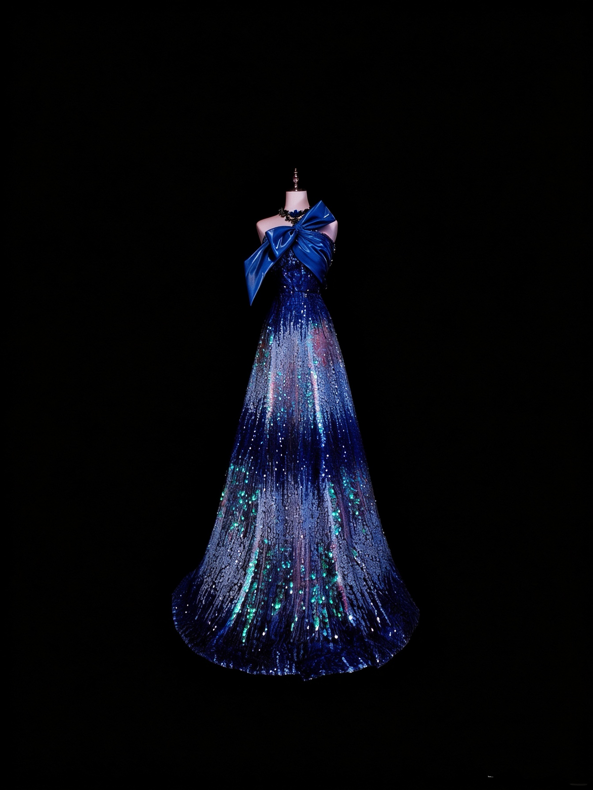Unique Strapless Blue Sequin Long Party Dress Evening Dress D5375